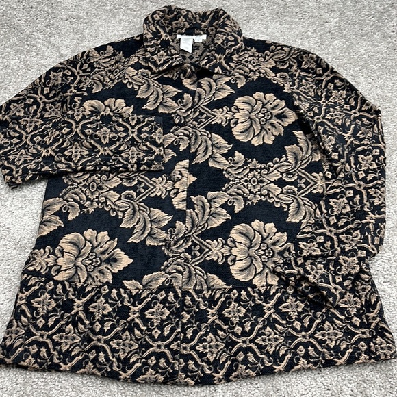Coldwater Creek Black Tan soft Woven Button Up Jacket Women’s size 8 ~ EUC - Picture 2 of 8